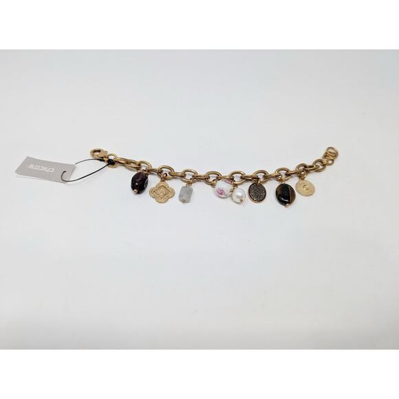 Chico's Charm Bracelet Gold Tone Chain Link Mixed Tone 8" New - Picture 5 of 7